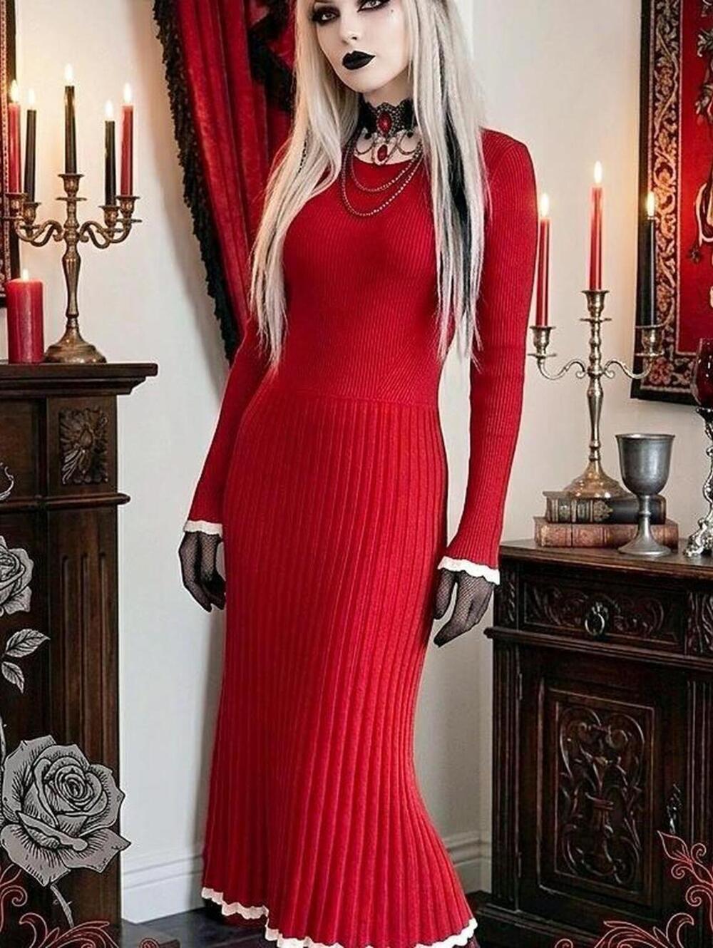 Zesica red maxi dress with white trim. Size L